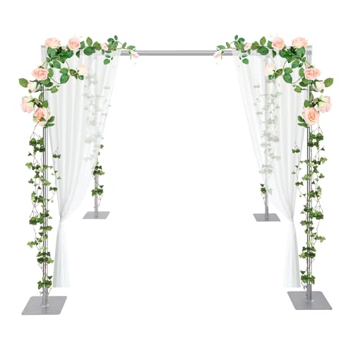 PLITEDDE Wedding Backdrop Stand 9.84x9.84ft Adjustable 4 Post Backdrop Stand Kit with 4.92-9.84 ft Adjustable Length or Height and Square Base for Wedding Birthday Party