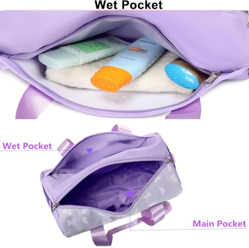Jumpopack Dziewczęca torba sportowa, torby baletowe dla małych dziewczynek, torba do tańca, torby gimnastyczne dla dziewcząt, dzieci, torba na noc, torba sportowa, Fioletowy motyl, S, Torba podróżna