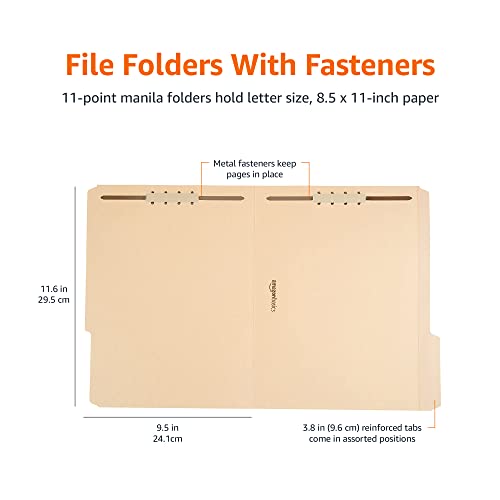 image for Amazon Basics Manila File Folders with Fasteners for Organized Filing,