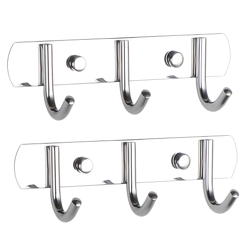 Image of Boniry 2 PCS Cloth Hanger for Wall, Steel Hanger for Clothes, Door Hooks for Clothes, Bathroom and Door Cloth Hanger, Mounted Hangers for Shirts, Dresses, and More 3 Hook Strip Silver