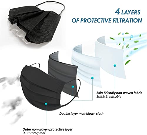 Disposable Face Mask, 4 Layers Safety Masks (Pack Of 50) With Elastic Ear Loop Comfortable Breathable (Black) #TOP1