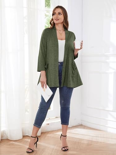 Image of BELAROI Plus Size Lightweight Cardigan Sweaters for Women Casual Open Front 3 /4 Sleeve Cover Up