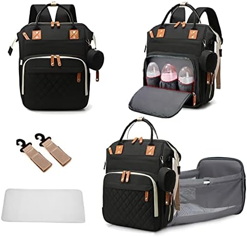 Komeriiy Baby Diaper Bag Backpack with Changing Pad travel mommy Bags Boys Girl Multifunction Travel Bag Backpack Baby Stroller Large Capacity （Black）