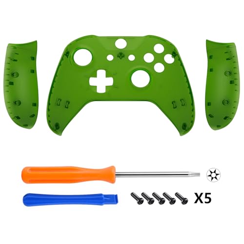 Image of eXtremeRate Transparent Clear Green Faceplate Side Rails for Xbox One Wireless Controller Model 1708, Replacement Front Housing Shell Panels for Xbox One X & One S Controller