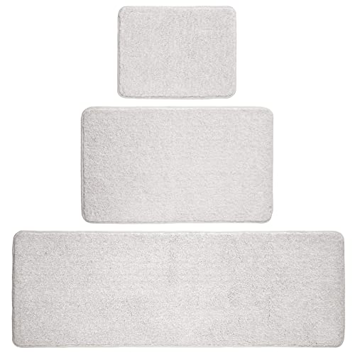 Mdesign Non-Slip Microfiber Polyester Rectangular Spa Mat/Bath Rugs, Plush Heathered Water Absorbent Accent Rug For Bathroom Vanity, Bathtub/Shower, Machine Washable, Set Of 3 - Stone Gray #TOP13