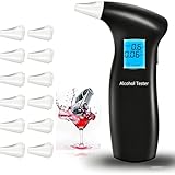 YRHWS Alkoholtester, Promillemessgerät Polizeigenau Alkoholmessgeräte mit 12 Mundstücken, Professioneller Alkohol Tester mit Digitaler LCD Bildschirm