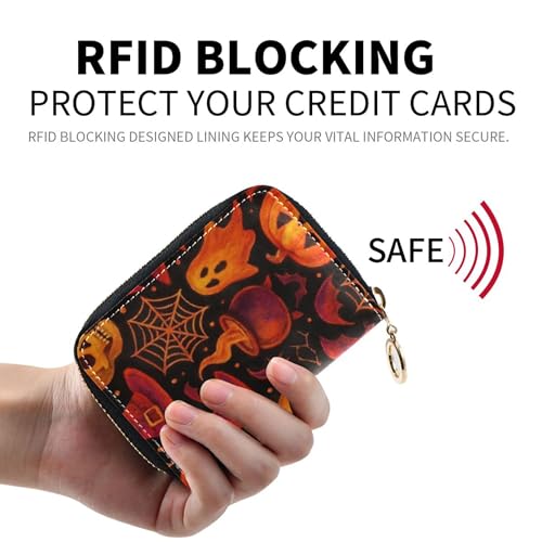 Halloween Pumpkins Black Women's Wallet Leather Cute Card Holder Wallets RFID Blocking Colored Travel Wallet with Zipper2