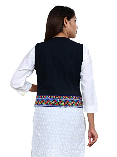 Image of Craft Trade Women's Cotton Embroidered Kutchi Jacket with Tassels Sleeveless Mirror Work