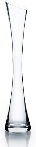 WGV Maria Bud Vase, Width 3", Height 15.75", Clear Tall Slant Cut Opening Gathering Concaved Glass Floral Container Centerpiece for Wedding Party Event Home Office Decor, 1 Piece