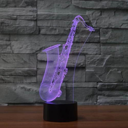 Lámpara de Mesa de Noche Ilusión 3D Saxofón con Control Remoto miniatura 2