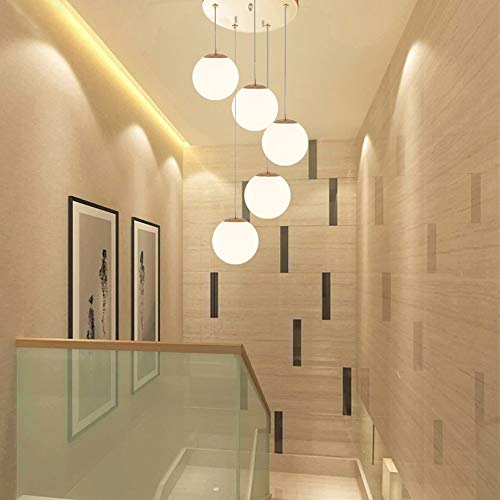 Mzhch lamp 5 lumières |6 Lumières Nordic Chambre Lustre en Verre Boule De Lustre for Salon Moderne Minimaliste Escalier Lustre Creative Personnalité Restaurant Lampe Blanc en Verre
