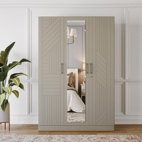 Image of Wakefit Wardrobe for Bedroom | 3 Yr Warranty | Cupboard for Bedroom, Almirah, Wooden Wardrobe, Comes with LED light, Storage Drawer, Mirror & Hanger, Density:680-750kg /m, Free Installation(Tyrian-CB)