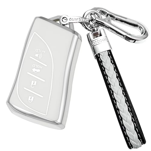 Yonmcfn Compatible with lexus Key fob Cover with Keychain,TPU Protective Key case,Compatible with 2023 2024 2025 NX UX RX ES LS LC LX GX ect new Remote Smart Key (silver white)