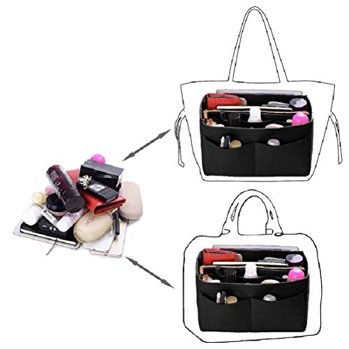 Purse Organizer Insert, Felt Bag Organizer With Zipper, Handbag & Tote Shaper, For Speedy Neverfull Tote, 5 Sizes (Mini, Black) #TOP3