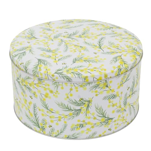 Image of Carousel Home Mimosa Floral Cake Tin, 23cm Round Metal Cake Storage Tin Decorative Flower Baking Container with Lid