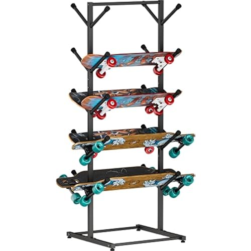 Skateboard Racks Floor Stand Holder, Freestanding 5-Tier Skateboard Storage Organizer Hanger, Skateboards Display Rack for Deck, Longboard, Skateboard Rack for Garage