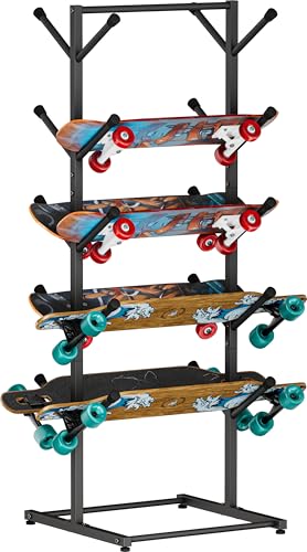 Tuohours Skateboard Racks Floor Stand Holder, Freestanding 5-Tier Skateboard Storage Organizer Hanger, Skateboards Display Rack for Deck, Longboard, Skateboard Rack for Garage, Black