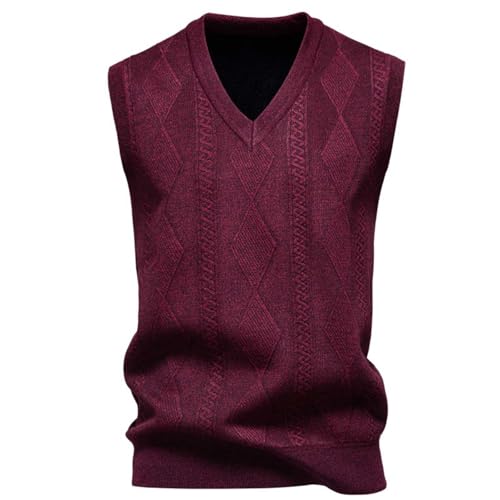Cambkatl Men's Stylish Textured V-Neck Sweater Vest - Stretch Casual Sleeveless Pullover Cable Knitted Tank Tops