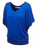 Lock and Love WT1038 Womens V Neck Short Sleeve Dolman Top L Cobalt_Blue