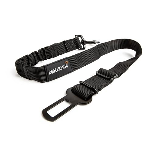 Rudelkönig Hundesicherheitsgurt fürs Auto - elastischer Anschnallgurt - stufenlos einstellbar - für alle Hunderassen & Autotypen (60-80 cm, Schwarz)
