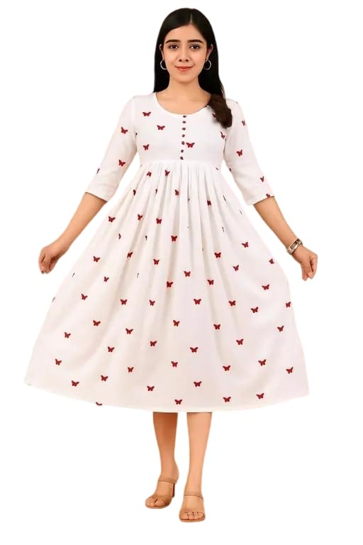 Raj Fashion Women's 3/4th Sleeves Rayon Solid Bow Detailed Round Neck White Maxi Length Gown-picture-34