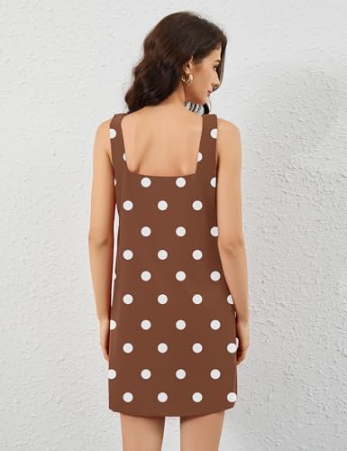 Image of Burtell Summer Sleeveless Cotton Linen Mini Dresses for Women Casual Square Neck Backless Short Dress Solid Tank Shift Dress