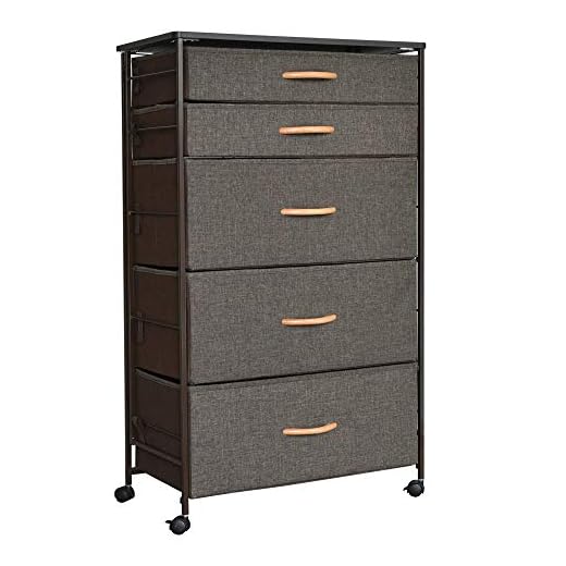 WAYTRIM Fabric 5 Drawers Storage Organizer Unit Easy Assembly, Vertical Dresser Storage Tower for Closet, Bedroom, Entryway, Coffee