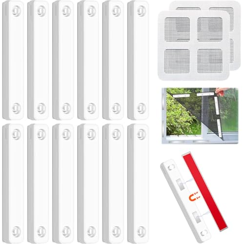 Magnetic Strips 12 Pcs Self-Adhesive Universal Strong Magnet Adhesive Screen Fixing Clips for Curtain Mesh Nets No Punching Installation for Mosquito Nets Door Curtains (White)