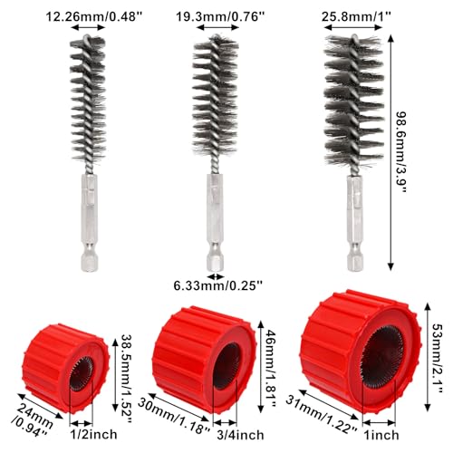 Image of 6pcs Set Bore Brush for Drill, 1 /4 inch Hex Shank Stainless Steel Twisted Wire Brush for Drill, 3pcs Tube Pipe Cleaner for Rust & 3pcs Copper Pipe Cleaner