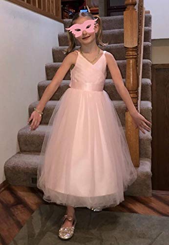 Glamulice Girls Lace Bridesmaid Dress Long A Line Wedding Pageant Dresses Tulle Spaghetti Strap Party Gown Petal Pink Flower Girls Dress Elegant Girls Tea Party Wear Dress Up 4 Pink Kid Holiday Gowns #TOP3