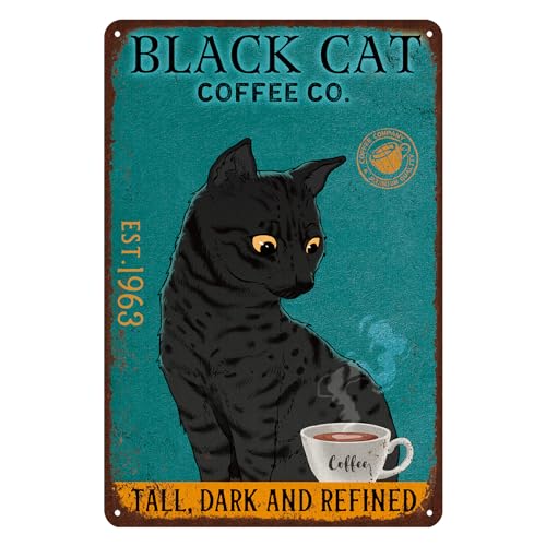 Retro Cat Metal Sign Vintage Coffee Bar Tin Signs Funny Kitchen Wall Decor