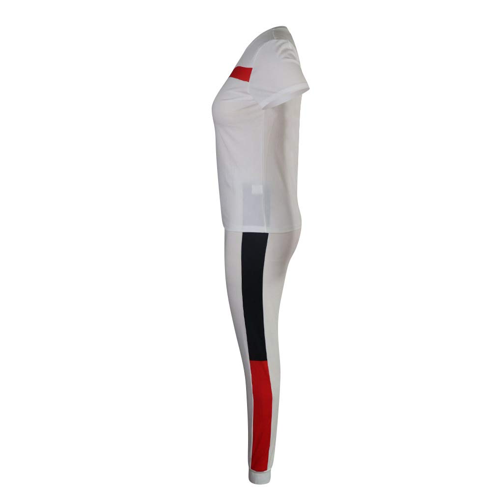 Kombinezon damski na lato moda dwuczęściowa koszulka + ubrania 7/8 fitness sport jogging spodnie joga casual basic, biały, S