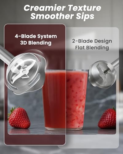 Immersion Blender Handheld 1000W, 3 in 1 Stick Hand Blenders for Kitchen with 20 Variable Speeds & Turbo, 304 Stainless Steel with Electric Whisk & Milk Frother Attachments for Soup, Puree & Emulsion image 6