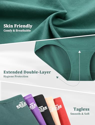 voenxe Cotton Underwear Women Hipster Brief Panties,Breathable Women's Full Coverage Bikini,Soft Workout Ladies Undies,5 Pack4