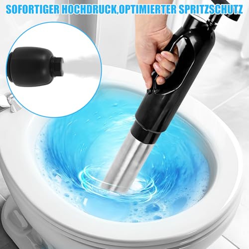 Rohrreiniger Druckluft, Abflussreiniger Pumpe mit Sichtbarer Luftdruckanzeige, Pressluft Rohrreiniger Kit mit 4 Saugnäpfen für WC, Waschbecken, Bad & Küche, Schwarz