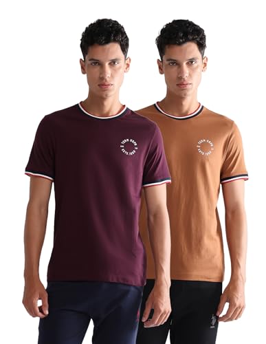 Image of U.S. Polo ASSN. Mens OEE01 Striped Neck Cotton Lounge T-Shirt - Pack of 2