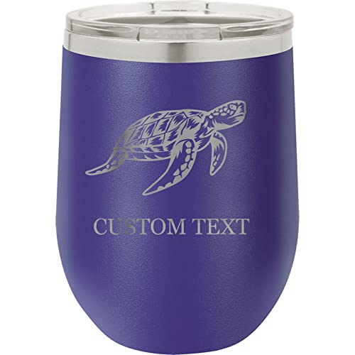 12-Ounce Vacuum Insulated Stainless Steel Wine Tumbler Customized Double-Walled Laser Engraved Liquor Alcohol Coffee Closing Travel Mug, Purple Turtle, Personalized #TOP27