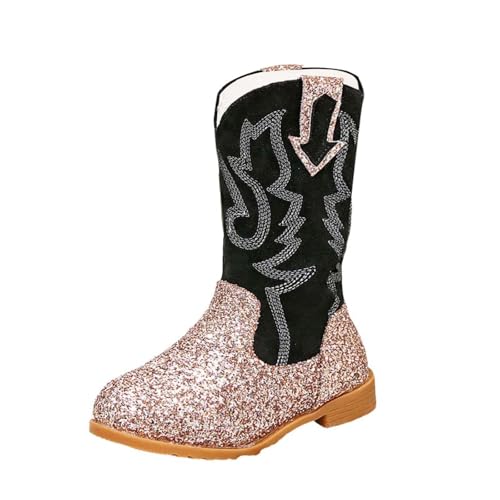 Cowgirl Boots for Girls Kids Toddler Glitter Mid Calf Western Cowboy Boots Zipper Color Block Sparkly Riding Shoes