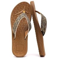 Guyarns Flip Flops Damen,Damen Flip Flops mit Strasssteinen für Sommer Strand Weiche dicke slides Sandalen(Khaki,39)