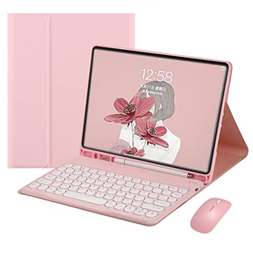 SsHhUu Hülle mit Tastatur für Galaxy Tab S7 FE 12.4 Zoll 2021 (SM-T730/T733/T736/T738), Leder Folio Cover mit Magnetisch Kabellose Blautooth QWERTZ Tastatur Maus mit Pencil Halter, Rosa Cover
