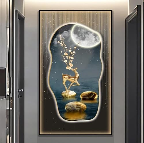 Image décorative maison cerf doré et peintures murales 90x180