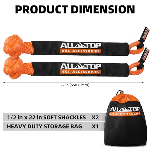 Image of ALL-TOP Synthetic Soft Shackle Rope 1 /2in x 22in (48300Lbs Max Break) UHMWPE Recovery Tow Shackles for Offroad 4x4 Vehicles, 2 PCS