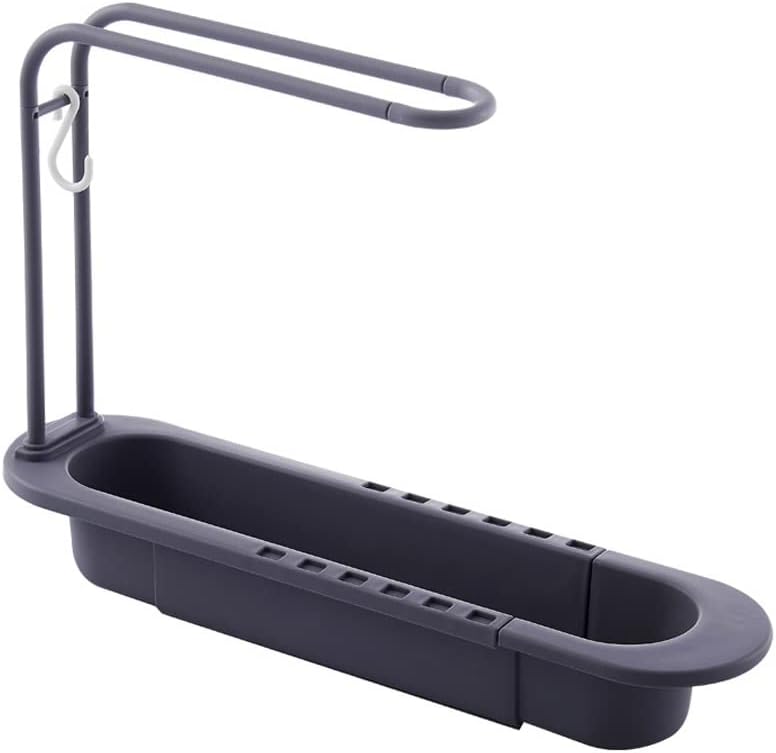 Kitchen Telescopic Sink Shelf Draining Rack Soap Sponge Rack Towel Rack(Gray)