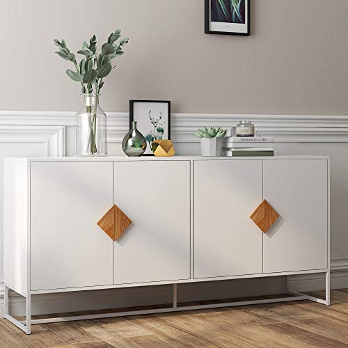 Moeo White Sideboard With 4 Doors Televison Table Entryway Cupboard Furniture, Storage Cabinet For Kitchen Buffet #TOP6