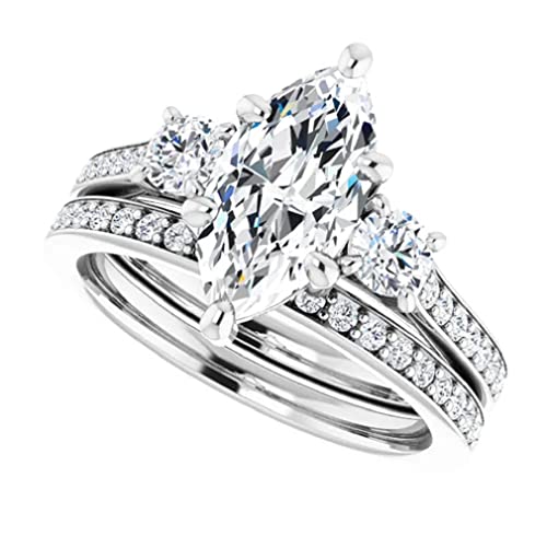 10K Solid White Gold Handmade Engagement Rings 2.0 CT Marquise