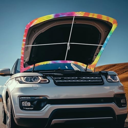Image of Tie Dye Spiral Car Hood Covers for Automobiles, Rainbow Gradient Tie-Dye 3X5FT Stretchable Polyester Suitable for Most Vehicles Sedans Trucks, Car Bonnet Banner