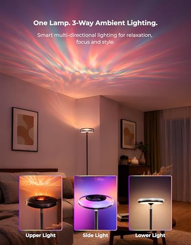Image of Apex Uplighter Floor Lamp for Living Room, RGBIC Water Ripple Projector, Floor Lamp for Bedroom, Smart LED Corner Floor Light with RA90 Reading Lamp, App & Button Control