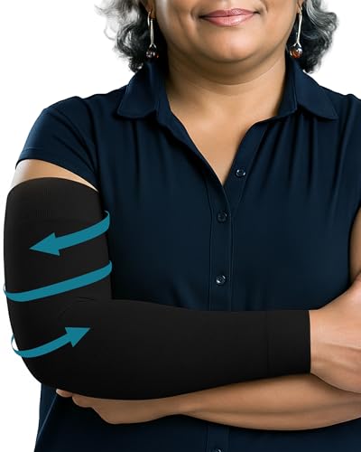 KEMFORD Compression Lymphedema Arm Sleeves for Women - 15-20 mmHg, 1 Pair, Black, S/M - Medical Arm Brace for Swelling, Edema, Circulation