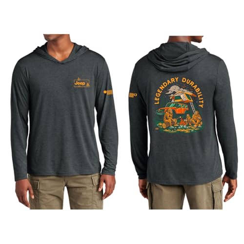 Jeep Sasquatch Family Logo Long-Sleeve Lightweight Hooded T-Shirt for Men Black Heather