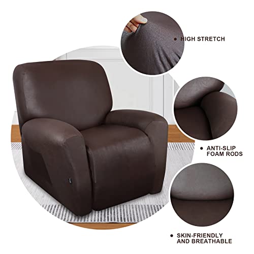 Molasofa Leather-Look Spandex Recliner Chair Covers,4-Piece Recliner Cover With Pocket,Soft Non Slip Recliner Covers For Recliner Chair,Washable Furniture Protector(Chocolate) #TOP2